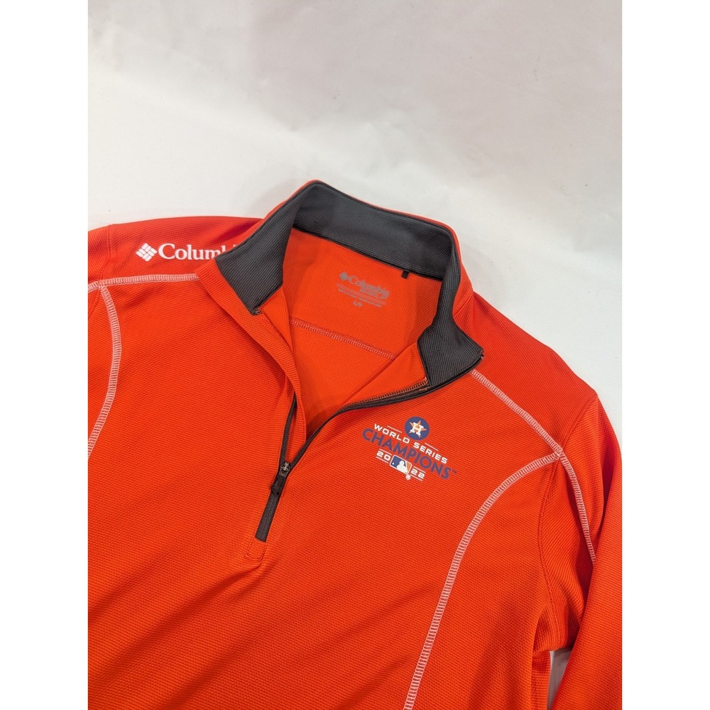 Houston Astros Shirt Men's Small World Series 2022 Orange‎ Columbia Golf 1/4 Zip
